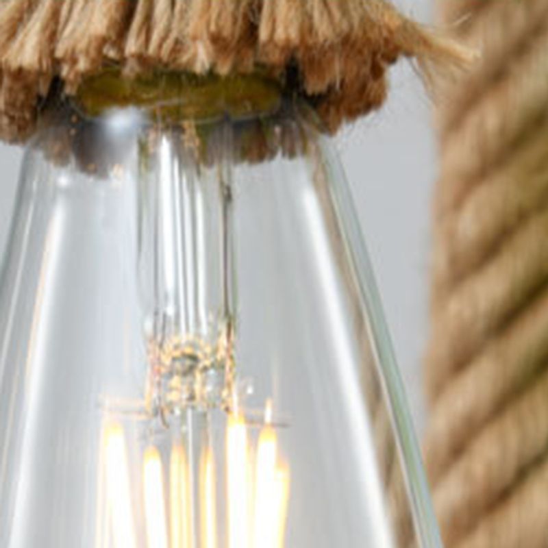 Industrial Style Hemp Rope Chandelier Creative Retro Bare Bulb Lighting Fixture for Coffee Shop