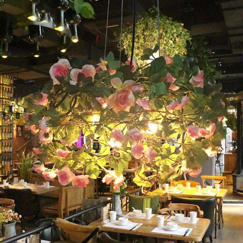 Flower Metal Chandelier Lighting Industrial 3 Lights Restaurant LED Ceiling Lamp in Green