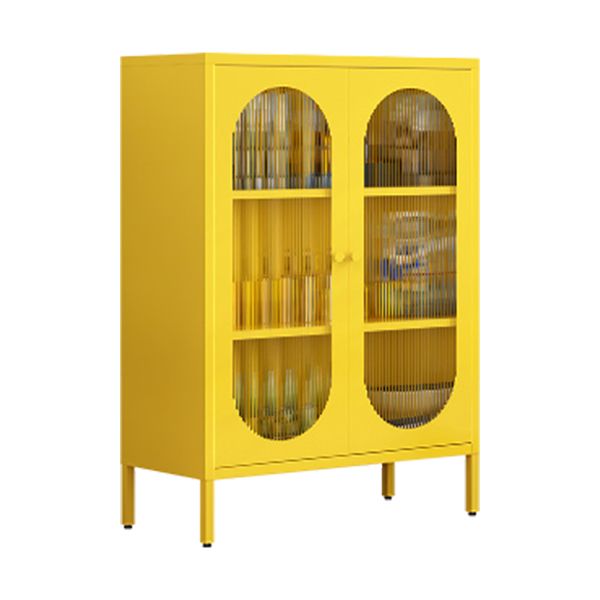 31.5"L Glam Style Server with Metal Legs Metallic Finish Sideboard with Glass Doors