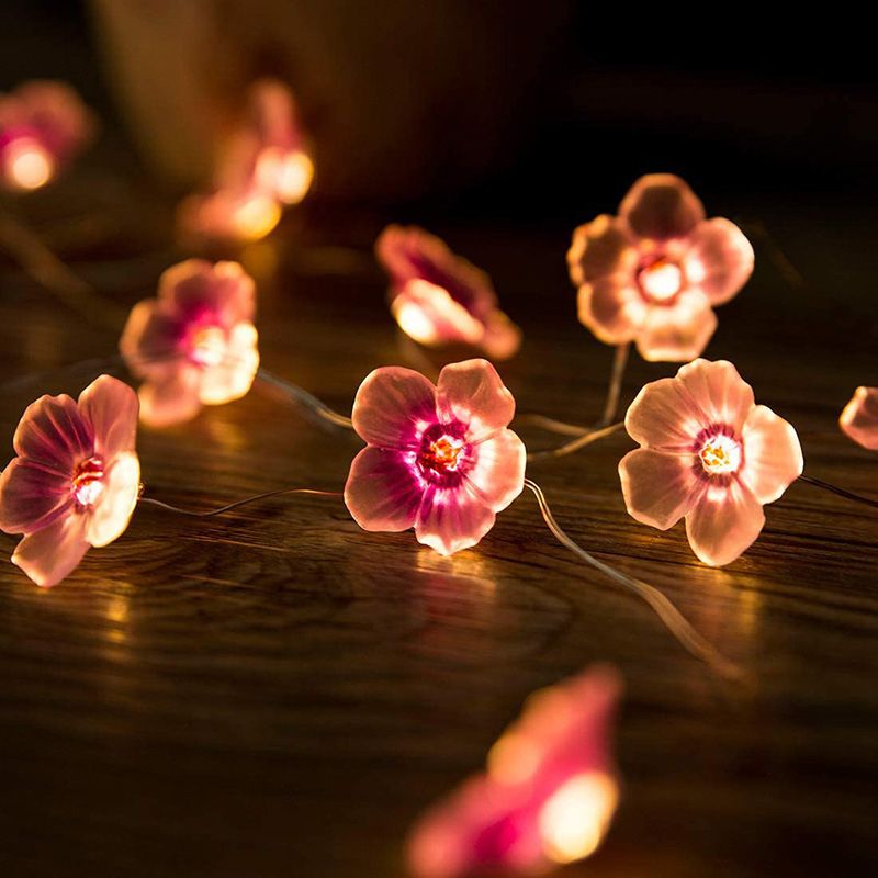 Peach Blossom Plastic String Lamp Modern Style Battery LED Festive Light for Courtyard