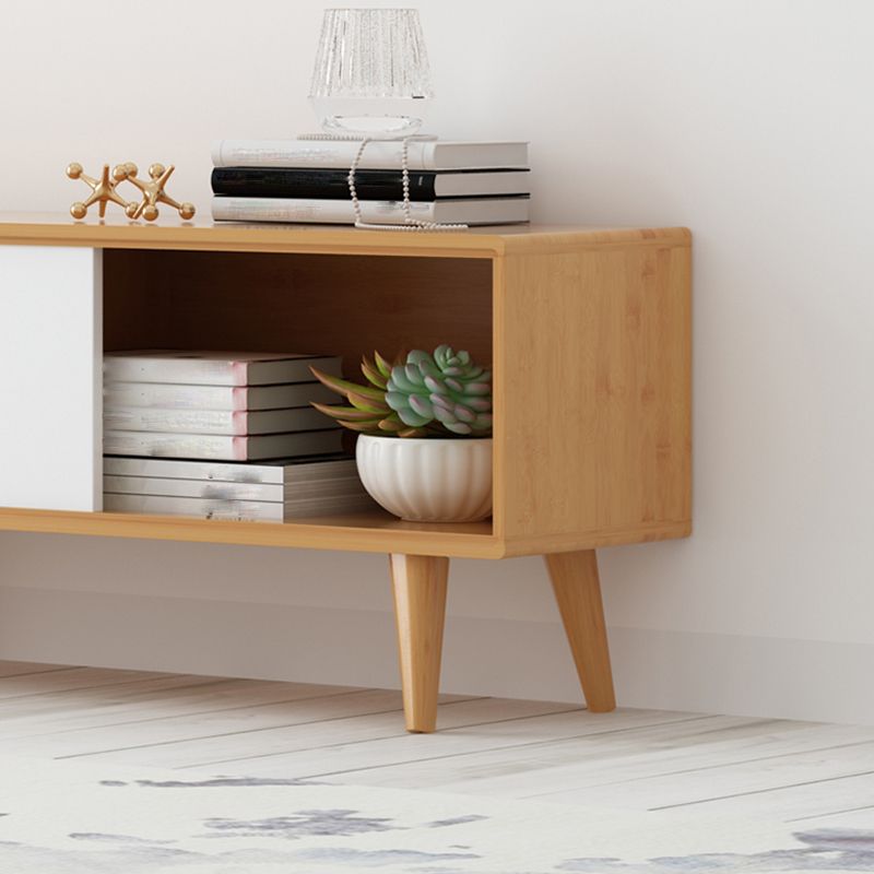 Modern TV Stand with 4 Legs , Solid Wood TV Stand Console with with Sliding Storage