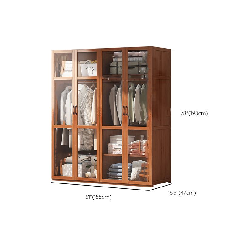 Brown Bamboo Wardrobe Armoire Modern Soft Close Doors Wardrobe