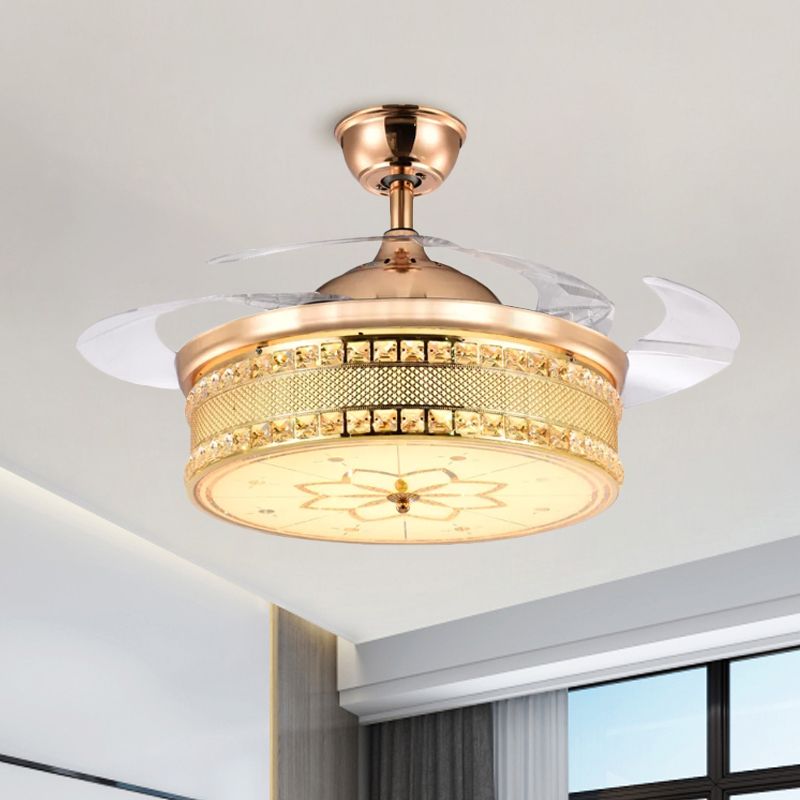 Faceted Crystal Drum Semi Flush Simplicity 19" Wide LED Hanging Fan Light in Gold with 3 Blades