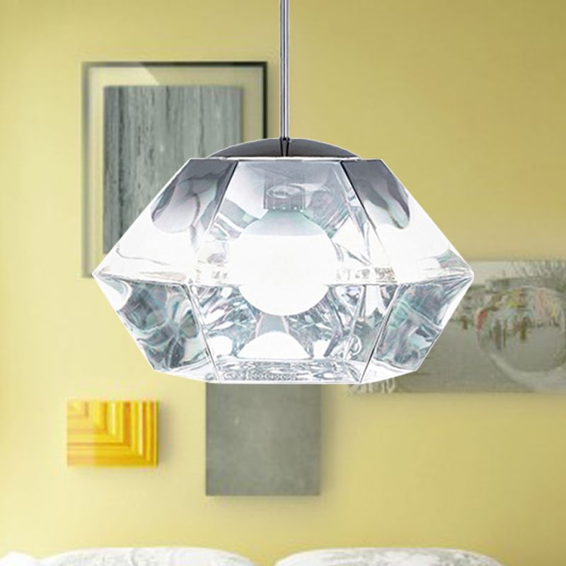 Diamond Pendant Lighting Post-Modern Glass 1 Light Clear/Amber Hanging Ceiling Light with Linear/Stout Shade