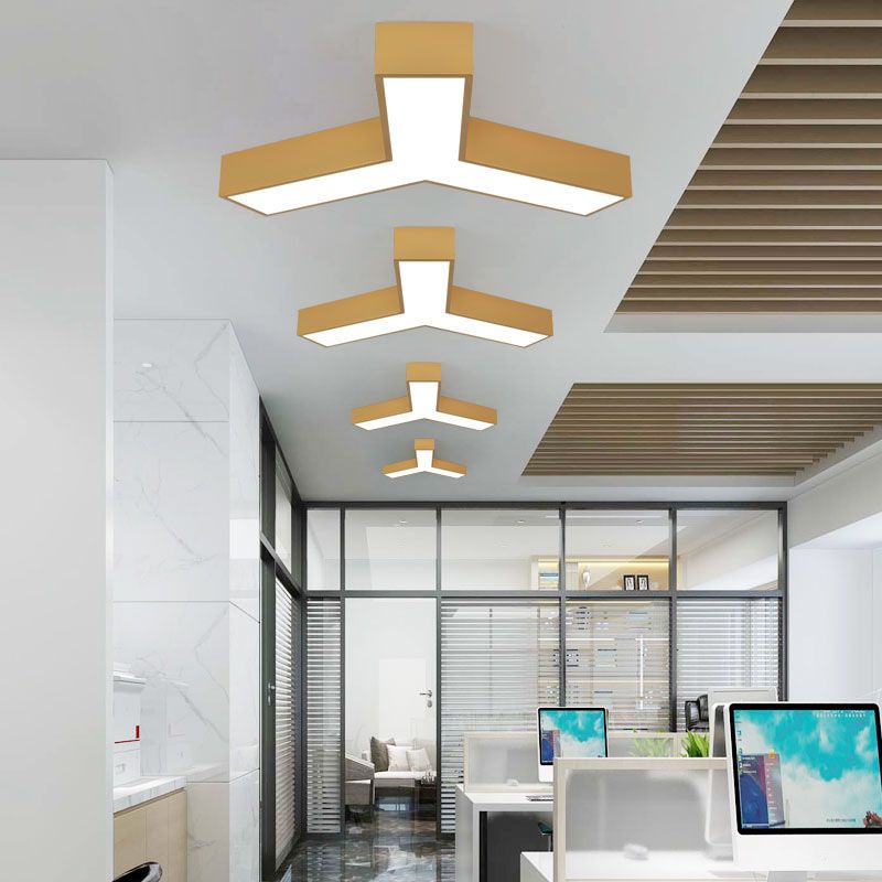 Modern Metal Ceiling Light Geometric Gold LED Flush Mount Light for Office