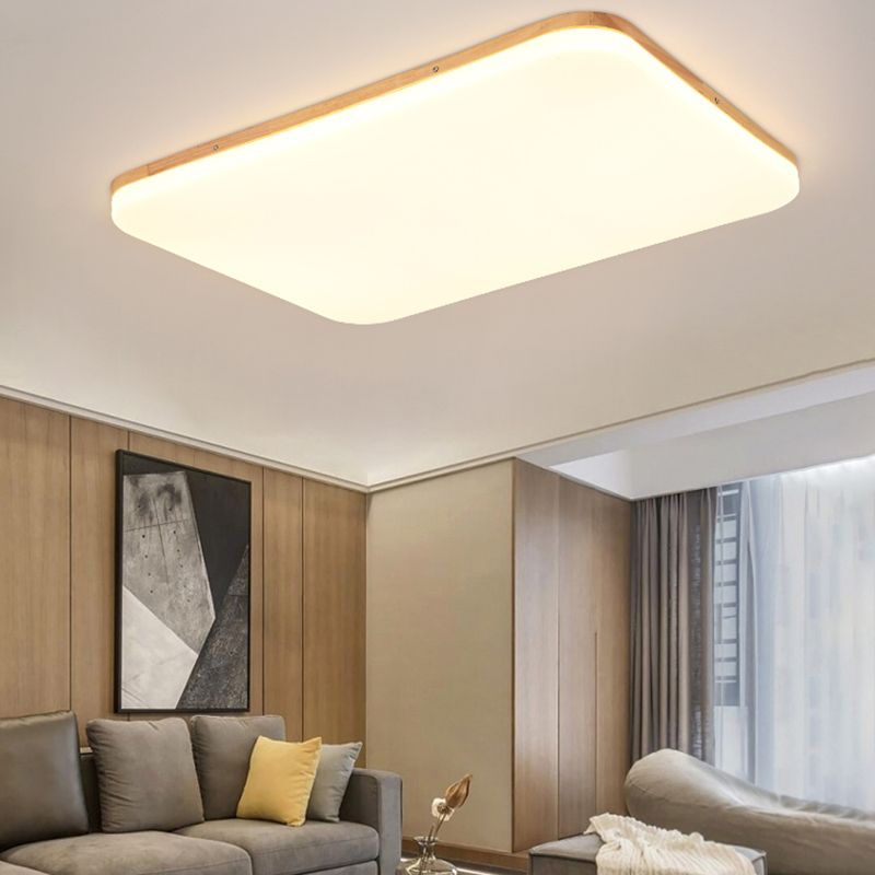 Wood Modern Flush Mount Geometric Shape Ceiling Light with Acrylic Shade for Living Room