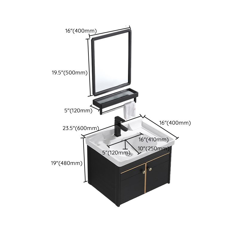 Modern Vanity Set Wall-mounted Ceramic Sink Black Faucet Vanity with Mirror