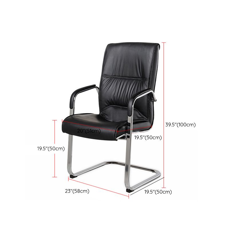 Modern Style Office Chair Black Leather No Wheels Fixed Arm Chair