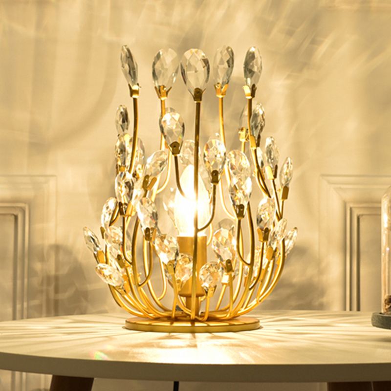 1 Kopftischlampe mit Wirbelarmkristall -Tränen zeitgenössisches Bettchamber -Nachtlicht in Gold