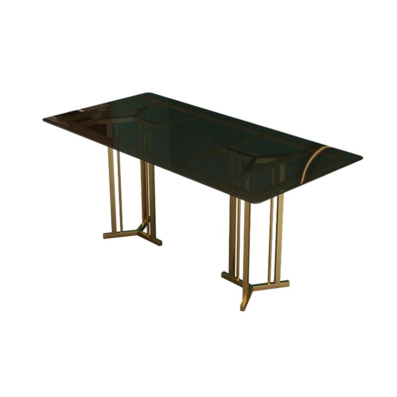 Mesa de comedor de vidrio rectangular mesa de comedor de estilo moderno con marco dorado