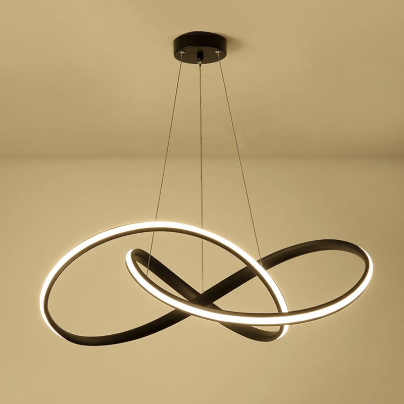 Twisted Dinning Room Pendant Light Fixture Metal LED Modern Style Pendant Chandelier in Black