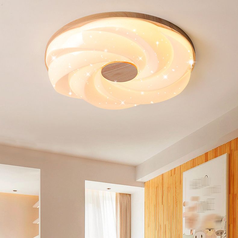 Wood Round Flush Mount Lights Contemporary Style 1 Light Flush Ceiling Light