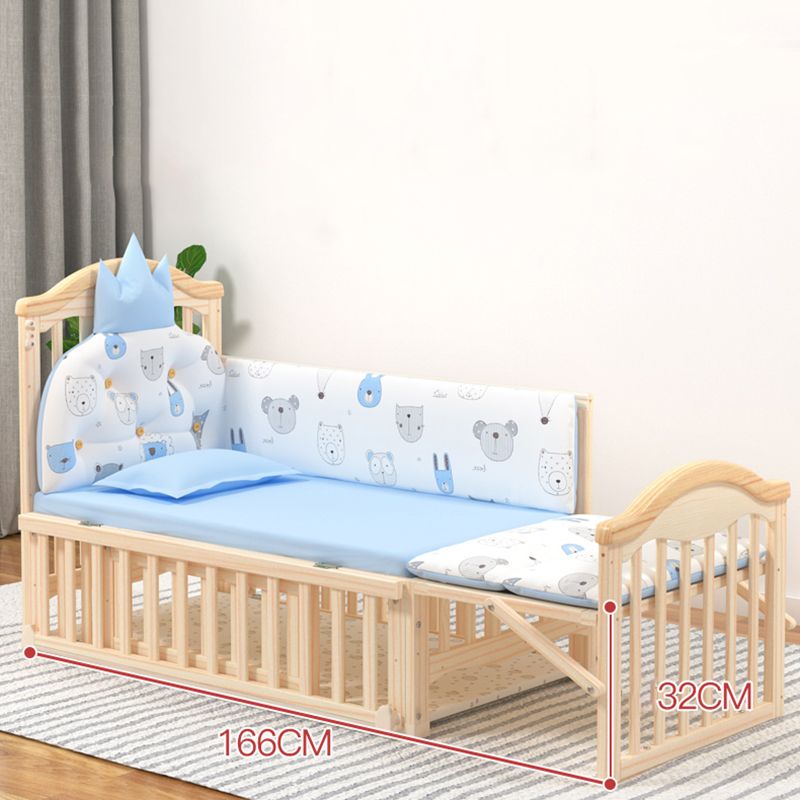 Contemporary 3-in-1 Natural Solid Wood Convertible Baby Bed with Wheels