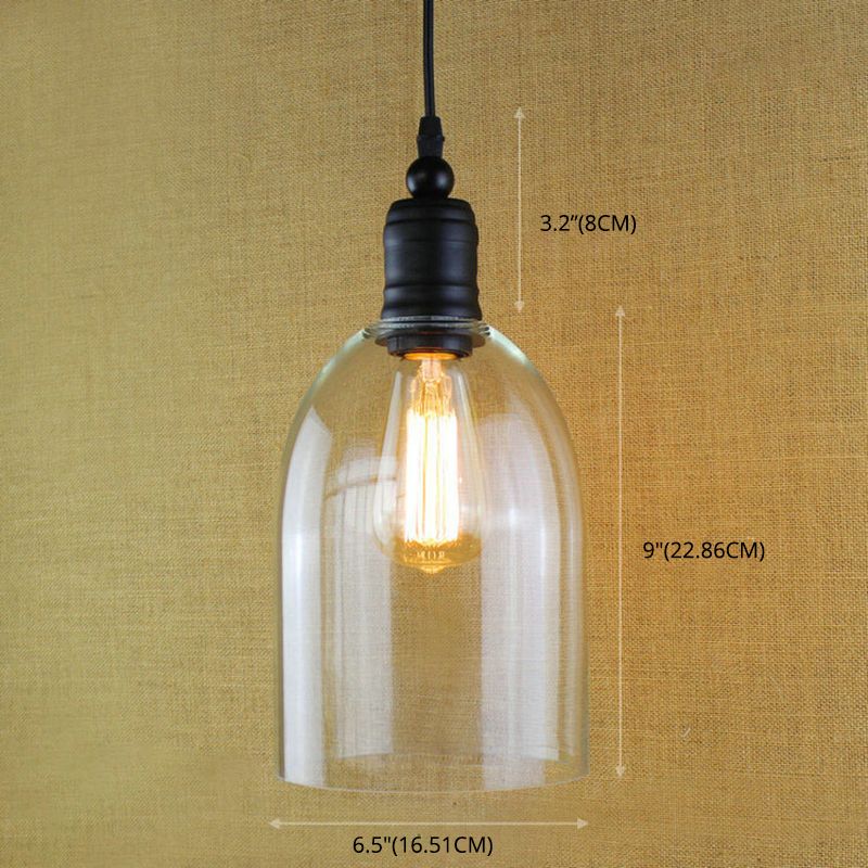 Lámpara colgante de sombra de vidrio transparente Estilo industrial Vintage Luz colgante de una sola bombilla con alambre de suspensión ajustable de 39.3 "