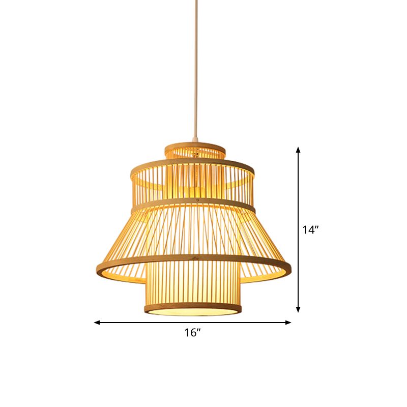 Luce sospesa in legno Cince cinese 1 Bulbo Bamboo Apparecchiatura di illuminazione sospesa per sala da tè