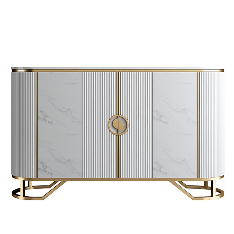 Glam Style Sideboard Marble Glass Doors Side Board with Cabinets