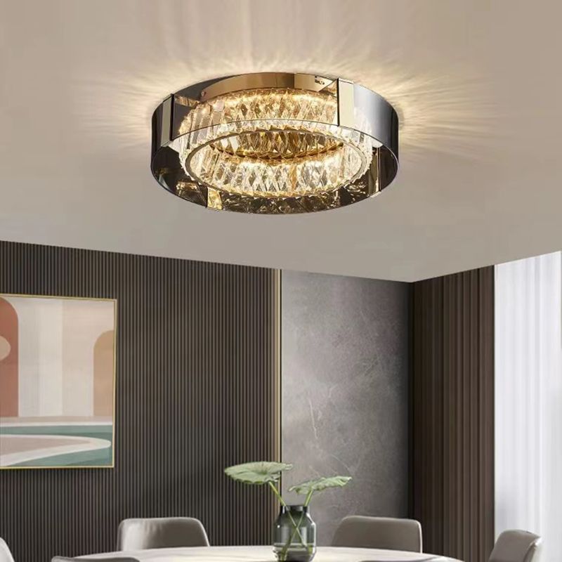 1-Light Drum Flush Ceiling Lights Modern Crystal Flush Mount