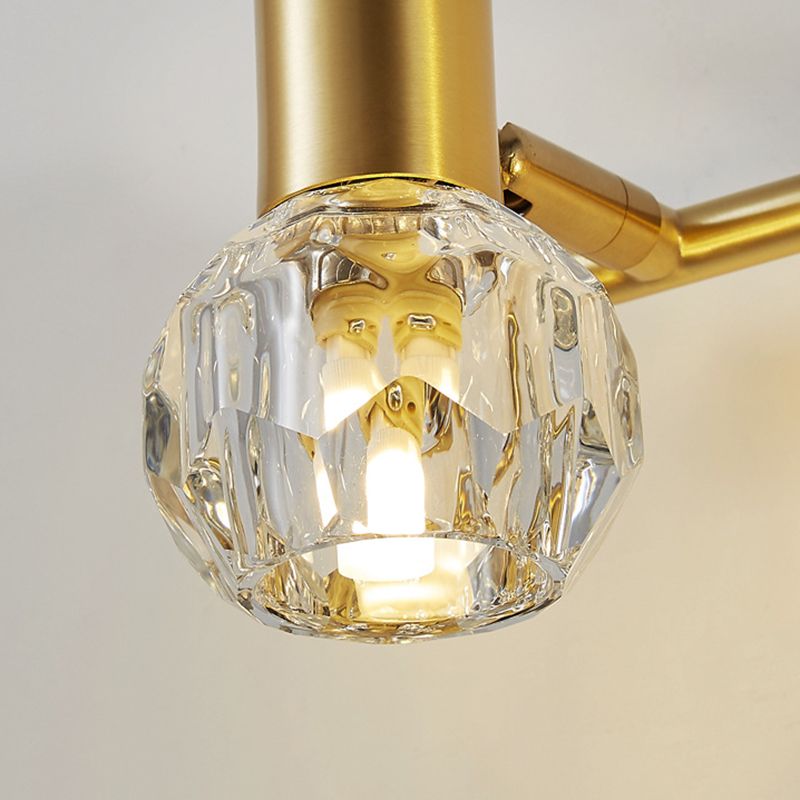 Geometric Crystal Wall Sconce Modern Multi Lights Mirror Wall Mount Light Fixture in Gold