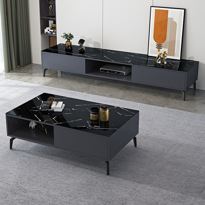 Glam TV Console Stone Media Console Black/White Open Storage Console