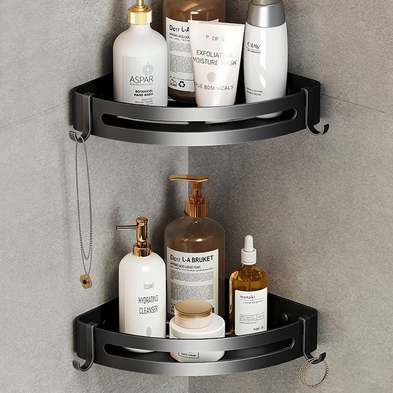 Contemporary Black Finish Bathroom Accessory Set with Bath Shelf/Towel Bar