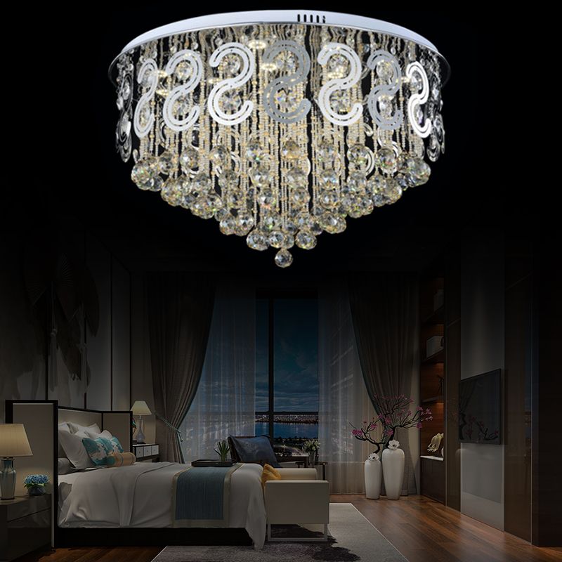 Vintage Style Layered Flush Mount Lighting Metal LED Ceiling Lamp with Crystal Ball in Clear