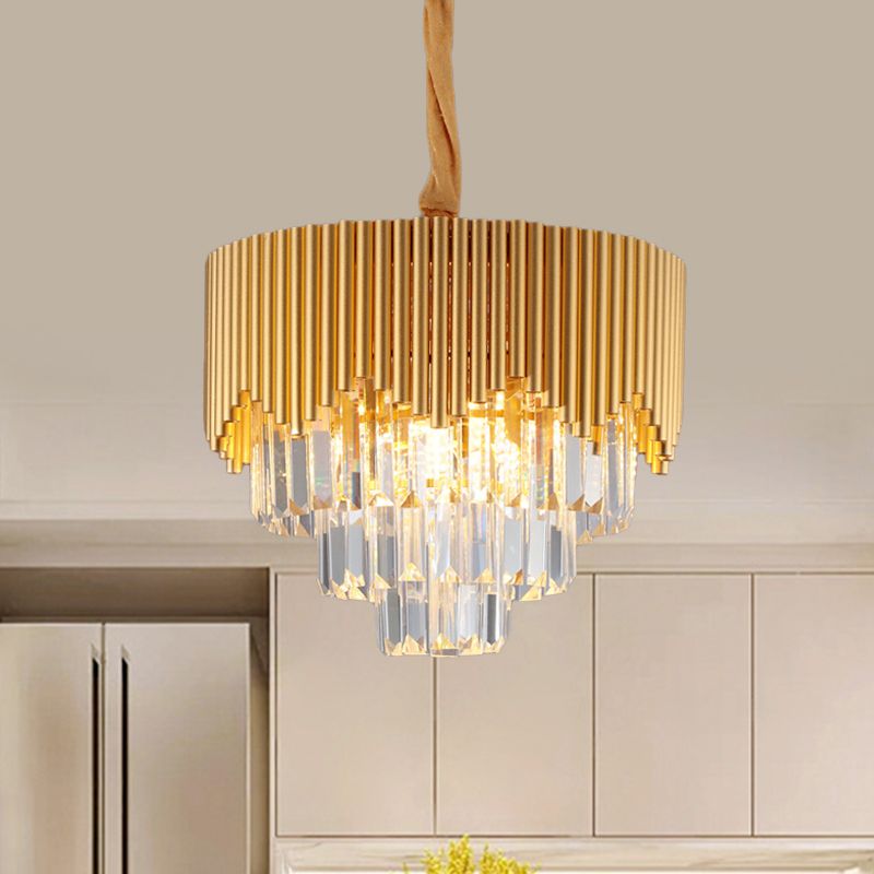 4/6/8 têtes Clean Crystal Prisms Chandelier Modern Gold Finish Taperred Great Room Suspension Pendentif, 16 "/19.5" /23.5 "de large