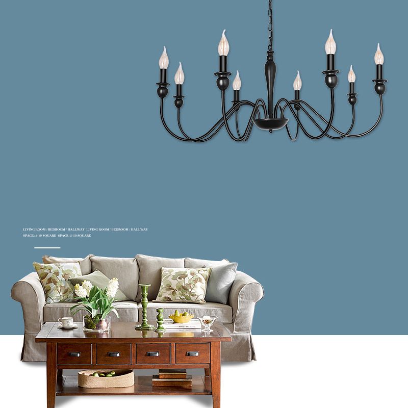 Industrial Antiqued Candlestick Pendant Light Black Metal Chandelier Lighting for Living Room