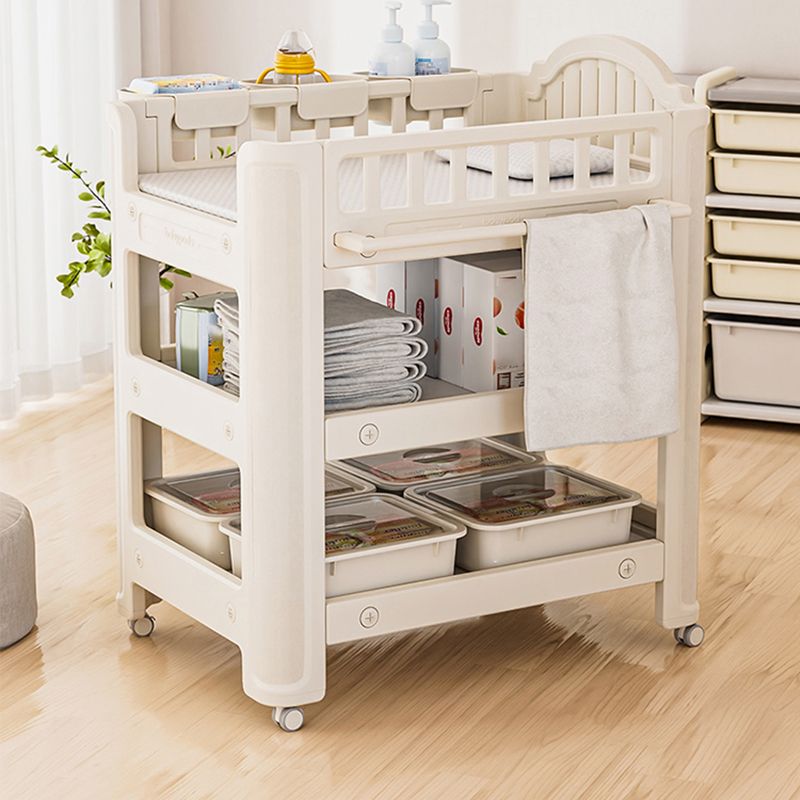 Arch Top White Baby Changing Table with Shelf, Changing Table with Storage