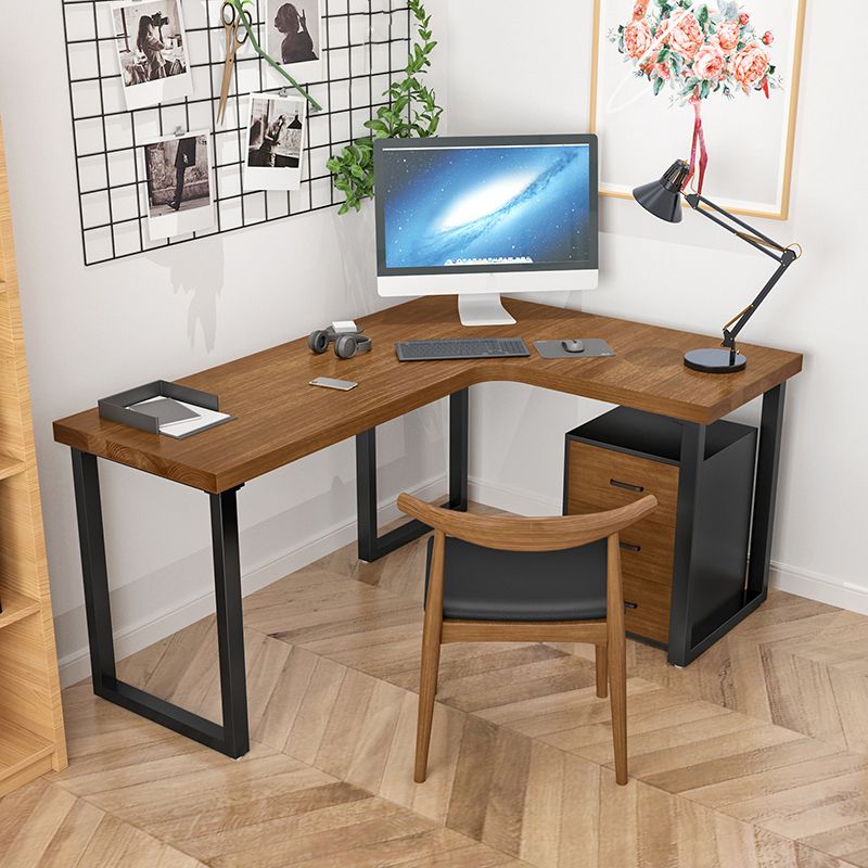 Solid Wood Pedestal Writing Desk Industrial L-Shape Office Desk