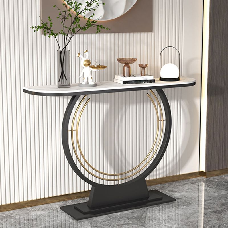 Hall Glam Scratch Resistant Half Moon Slate Pedestal Console Table