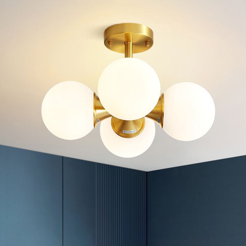 Milk Globe Globe Semi Flush Plafond Lighttures Style moderne 4 LIGHTS SEMI LAMPS