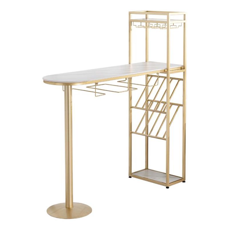 Modern Iron Bistro Table White Faux Marble Top Indoor Bar Dining Table with Wine Rack