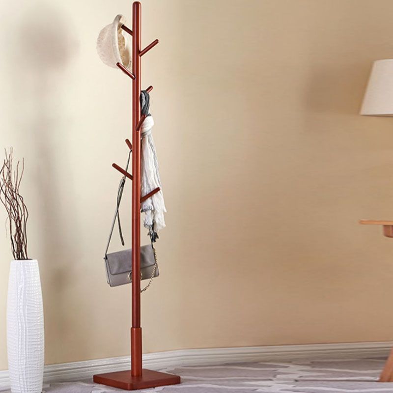 Modern Free Standing Hall Tree, 69" Rubberwood Solid Wood Hall Tree with Wood Hook