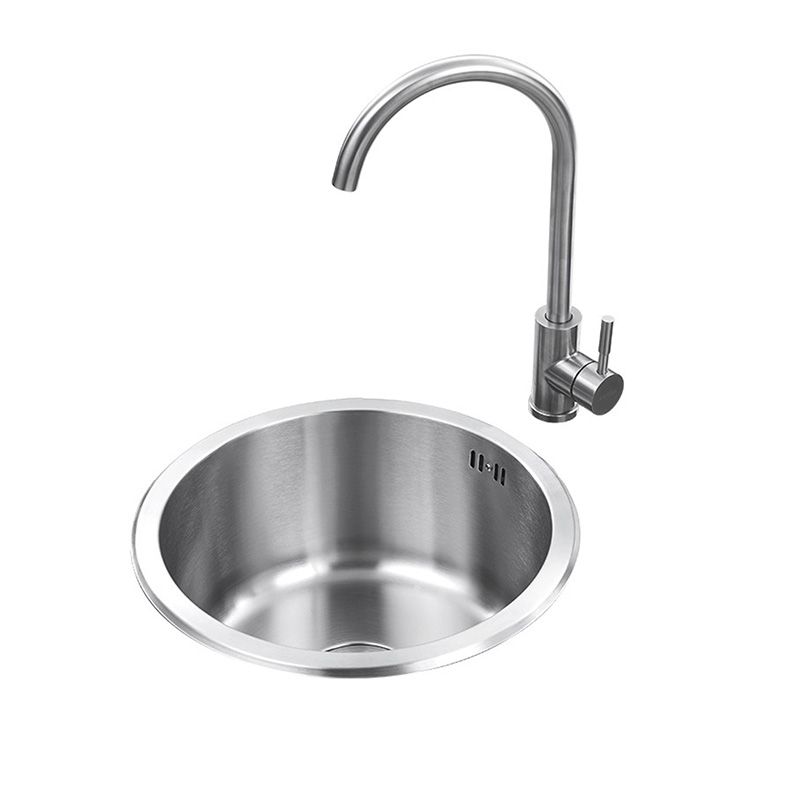 Contemporary Stainless Steel Kitchen Sink Single Bowl Round Sink with Drain Assembly