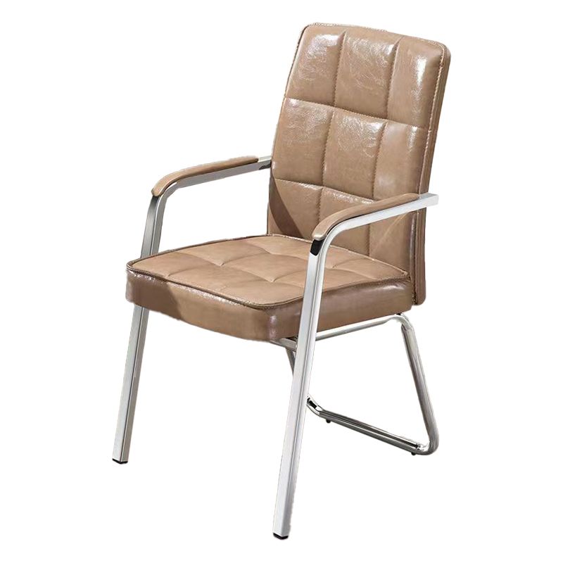 Modern Fixed Arms Leather Chair No Wheels Mid-Back Office Chair