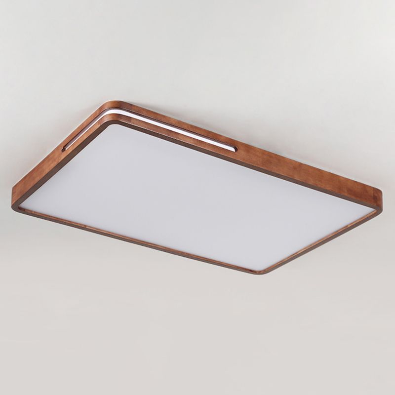 Japanese Rectangle Ceiling Light Wood LED Flush Mount Light in Brown for Living Room