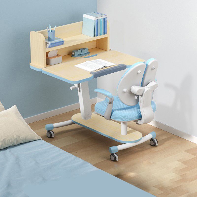 Solid Wood Study Desk Ergonomic Home Desk and Chair with Casters