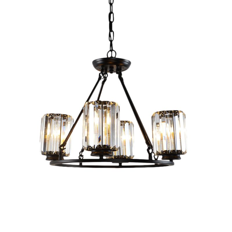 Black Round Ceiling Chandelier Contemporary Crystal 4/6/8 Lights Pendant Light Fixture with Adjustable Chain