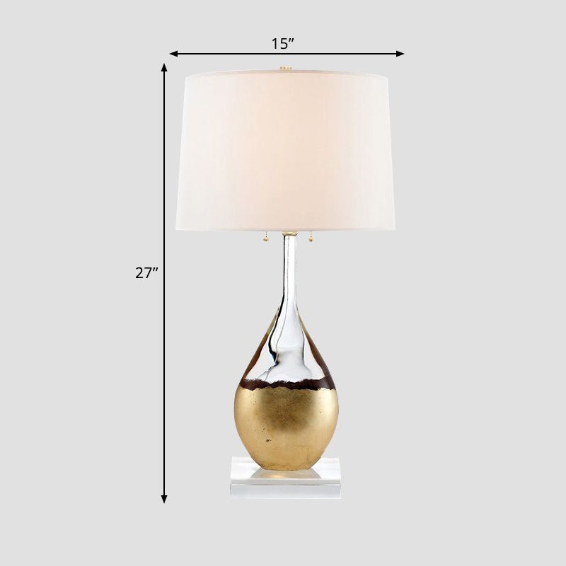 Barrel Fabric Shade Table Light Modern 1 Bulb Bedchamber Crystal Night Table Lamp in White