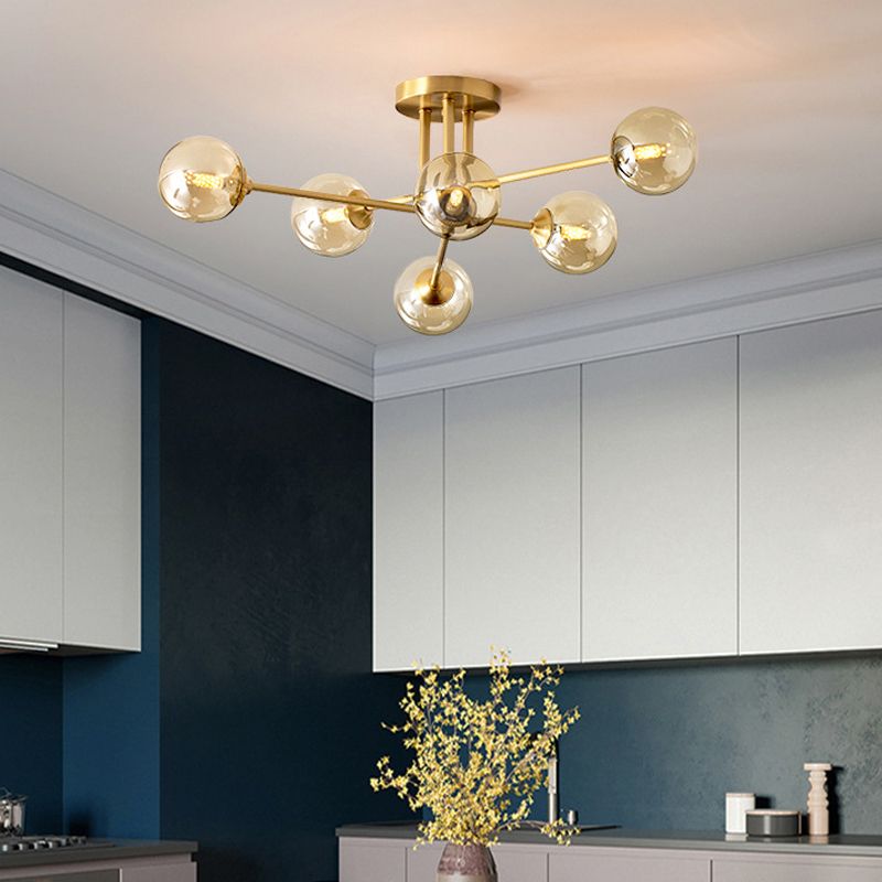 Modern Style Sputnik Flush Mount Metal Ceiling Light in Gold for Living Room