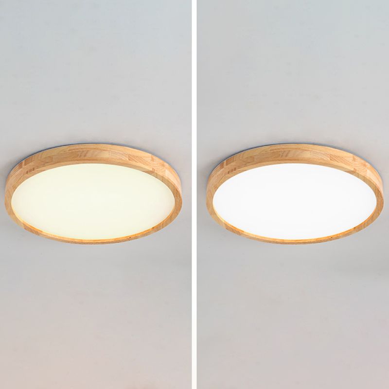 Round Shape Wood Flush Mount Light Modern 1 Light Flush Mount Ceiling Light in Brown