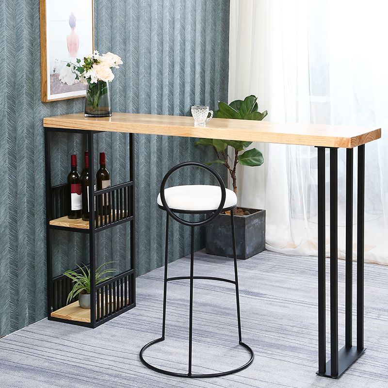 Industrial Bistro Bar Desk with Storage Living Room Wood and Metal Bistro Bar Table