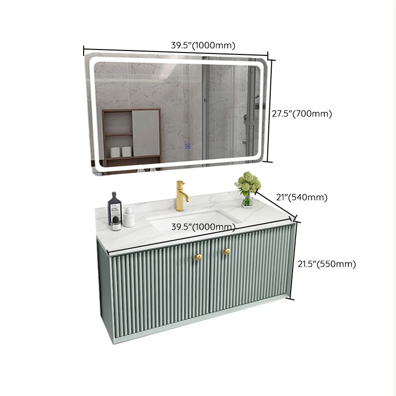 Wood Frame Vanity Glam Green Single Sink Mirror Wall-Mounted Bath Vanity with Drawers