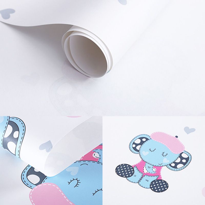 33' x 20.5" Contemporary Wallpaper Roll in Pastel Color Cute Elephant Wall Decor, Non-Pasted