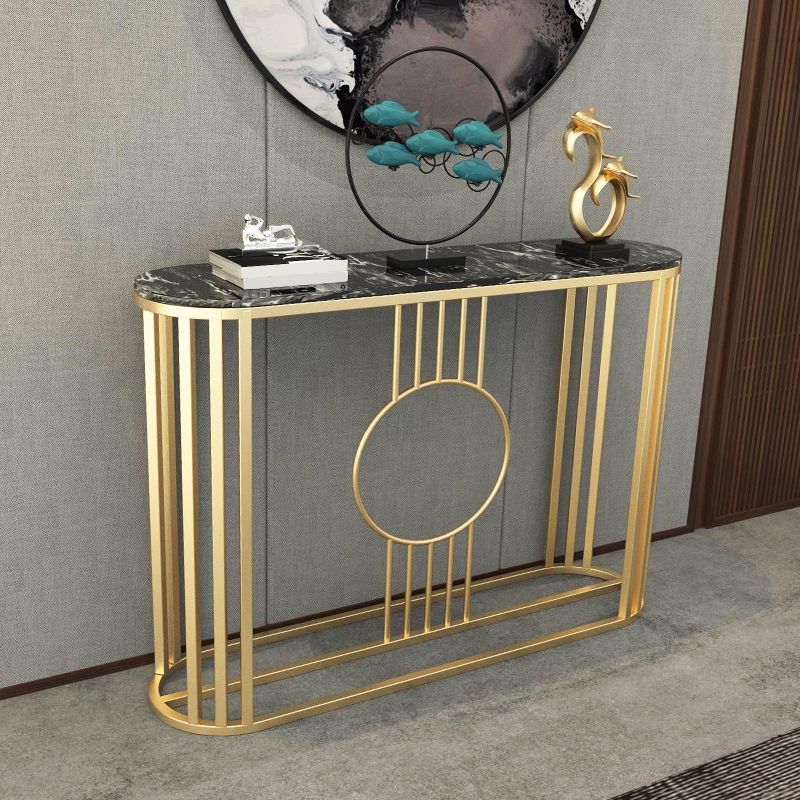 Marble Oval Console Table, 31.5"  Gold Metal Base Console Table for Hall