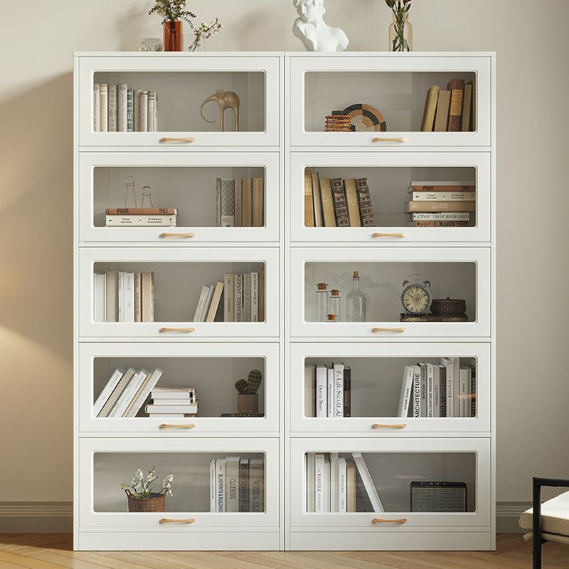 Modern Engineered Wood Bookcase Standard White Bookshelf with Cabinets