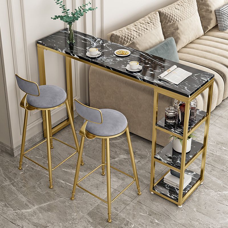 Marble Contemporary Cocktail Bar Table with Storage Rectangle Counter Table