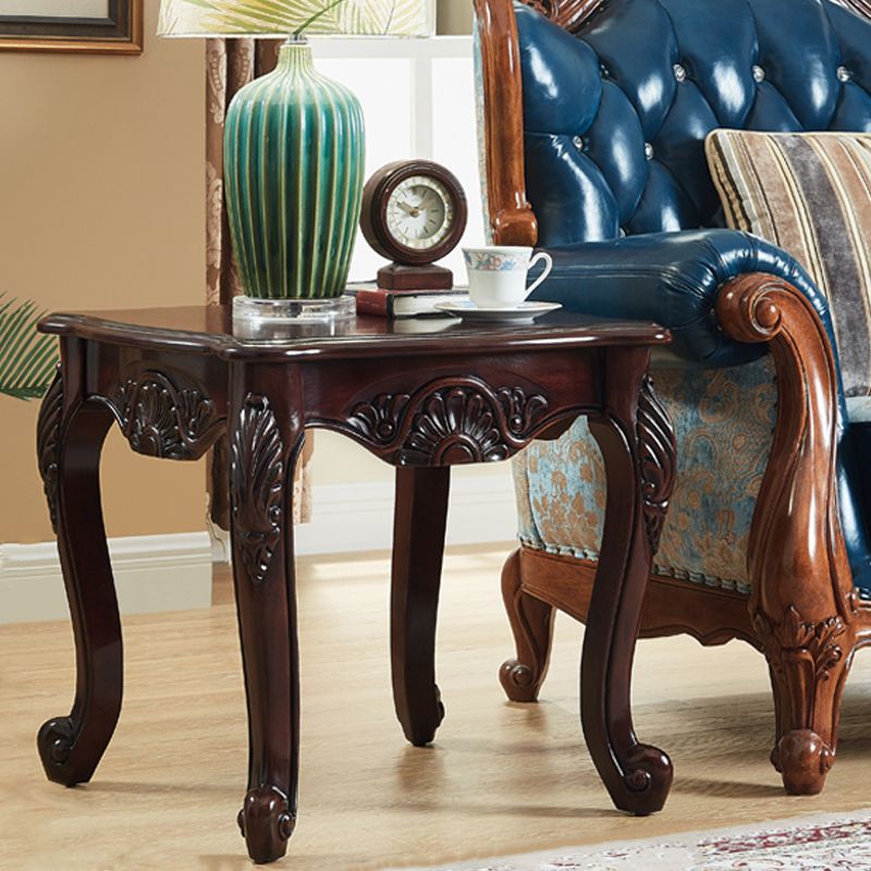 Brown Rubber Wood Side Table, Traditional Rectangular End Table