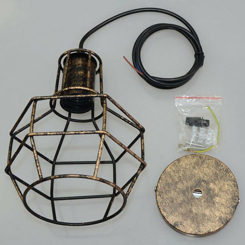 Ball Shaped Cage Bedroom Ceiling Hang Lamp Industrial Metal 1 Bulb Pendant Light Fixture