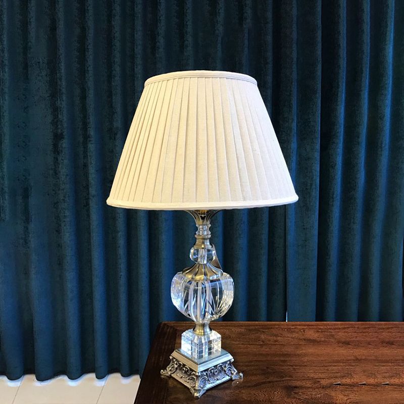 Fabric Tapered Desk Light Modern 1 Head Grey Table Lamp with Sculpted Metal Base